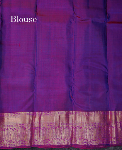 Beautiful Dual Tone Peacock Blue PureMix Silk Saree With Contrast Purple Traditional Border