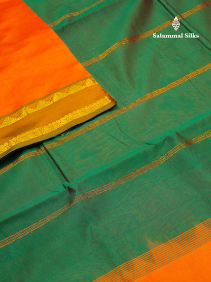 Beautiful Mango Yellow 10 Yards Semi Silk Cotton Saree With Traditional Gap Border