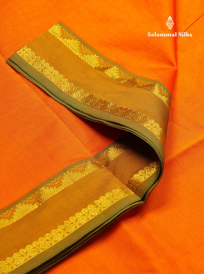 Beautiful Mango Yellow 10 Yards Semi Silk Cotton Saree With Traditional Gap Border