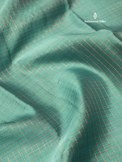 Sea Blue Tiny Zari Checks Kanjivaram Pure Silk Saree With Contrast Black Gap Border