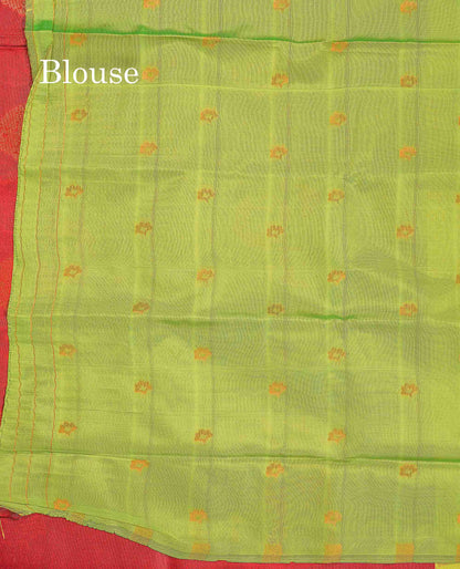 Semi Soft Silk Saree - Maroon Colour Body With Contrast Parrot Green Blouse