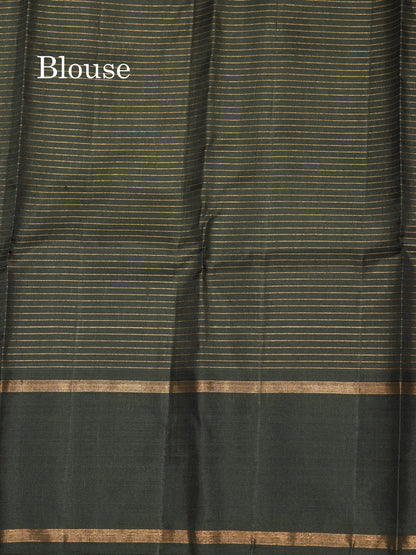 Sea Blue Tiny Zari Checks Kanjivaram Pure Silk Saree With Contrast Black Gap Border