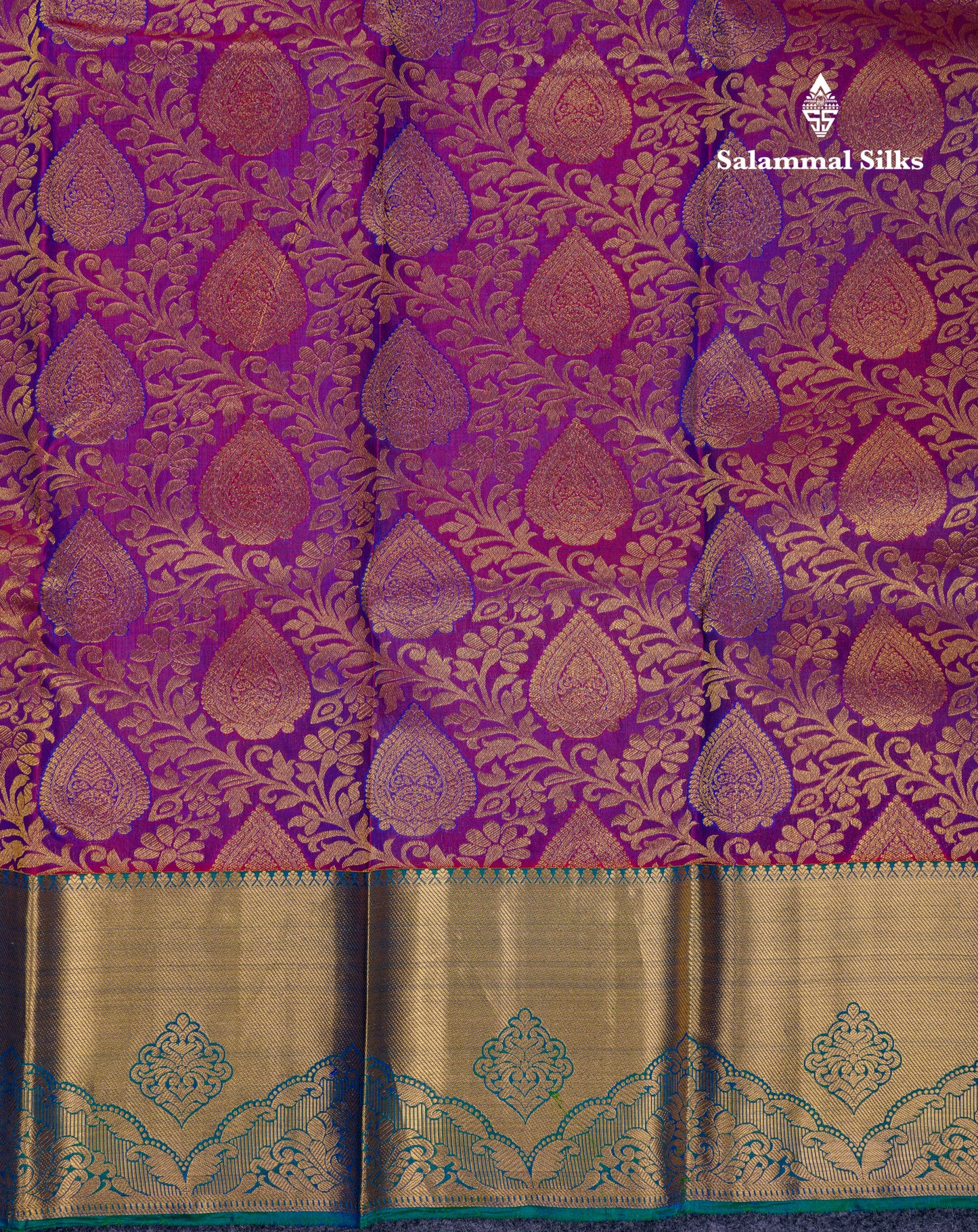 Beautiful Violet Bridal Pure Kanjivaram Silk Saree With Contrast Saffire Green Border
