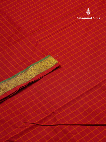 Beautiful Maroon Small Thread Checks 10 Yards Semi Silk Cotton Saree With Traditional Border