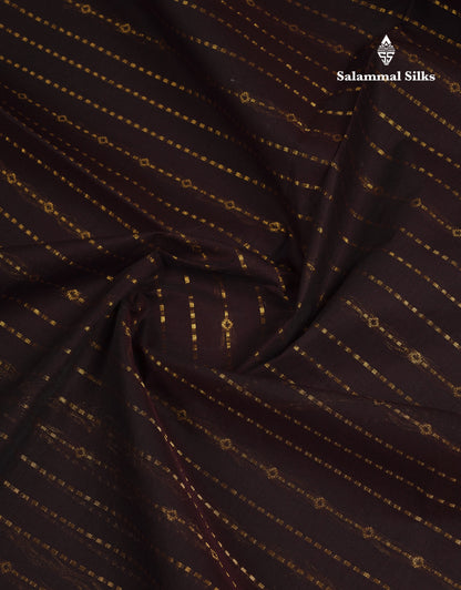Beautiful Dark Brown Pure Cotton Saree With Contrast Olive Mustard Yellow Traditional Gap Border