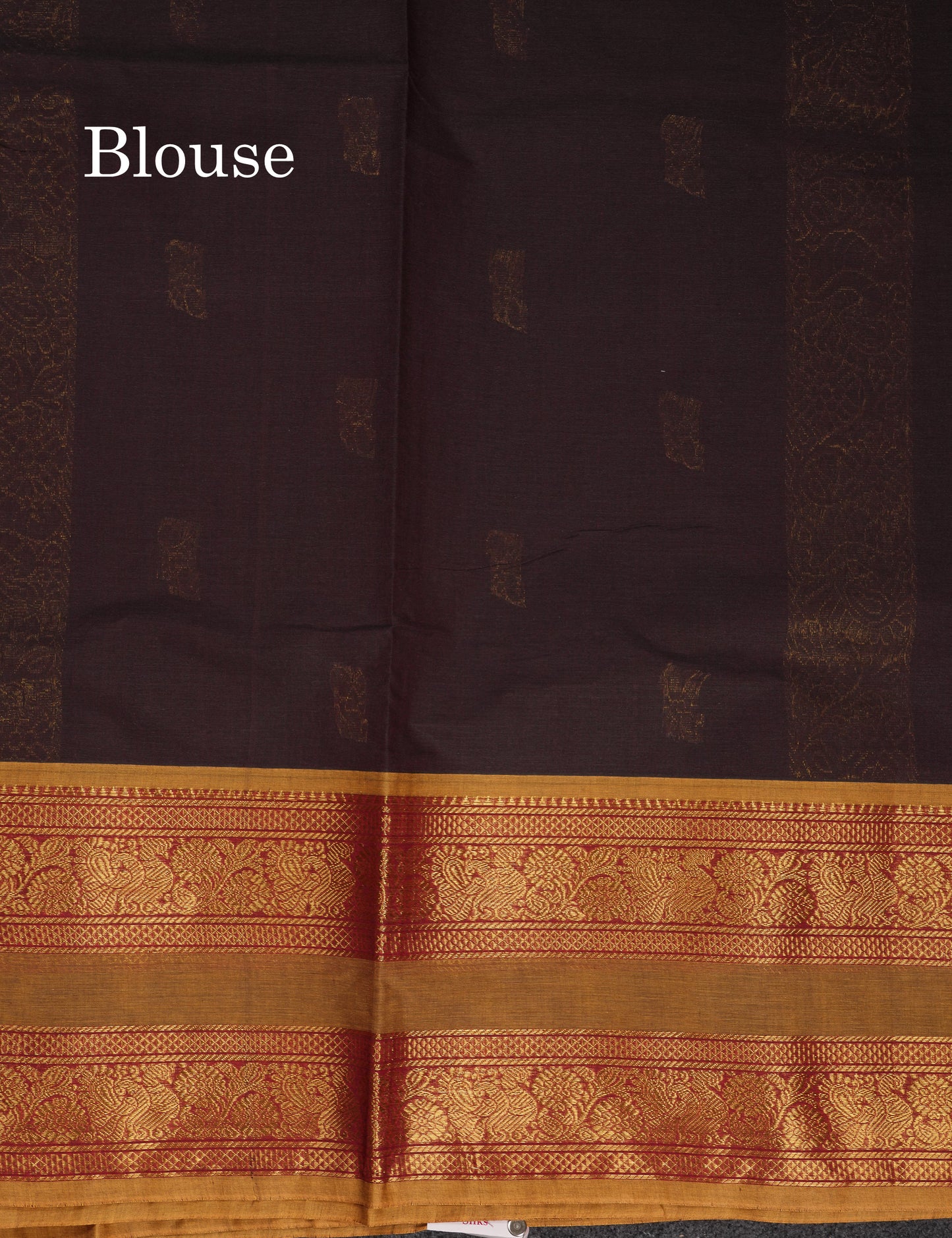Beautiful Dark Brown Pure Cotton Saree With Contrast Olive Mustard Yellow Traditional Gap Border
