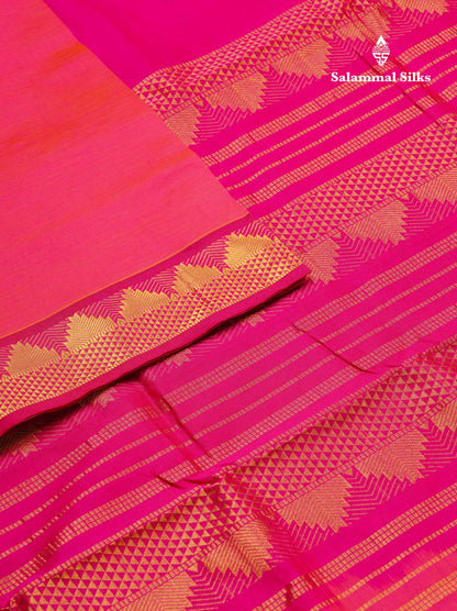 Beautiful Dual Tone Pinkish Peach Plain 10 Yards Semi Silk Cotton Saree With Traditional Border