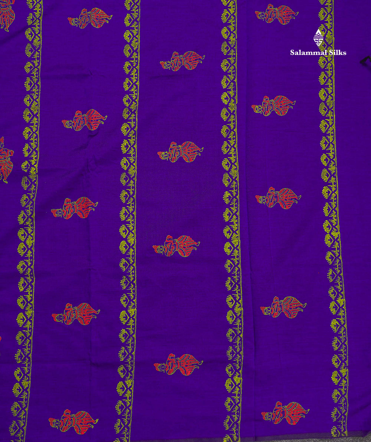 Beautiful Purple South Cotton Printed Saree With Contrast Parrot Green Blouse