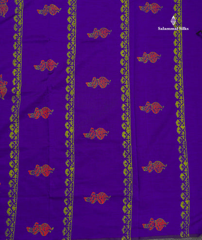 Beautiful Purple South Cotton Printed Saree With Contrast Parrot Green Blouse