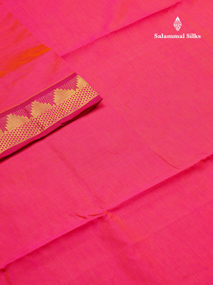 Beautiful Dual Tone Pinkish Peach Plain 10 Yards Semi Silk Cotton Saree With Traditional Border