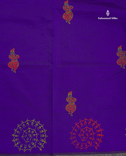 Beautiful Purple South Cotton Printed Saree With Contrast Parrot Green Blouse