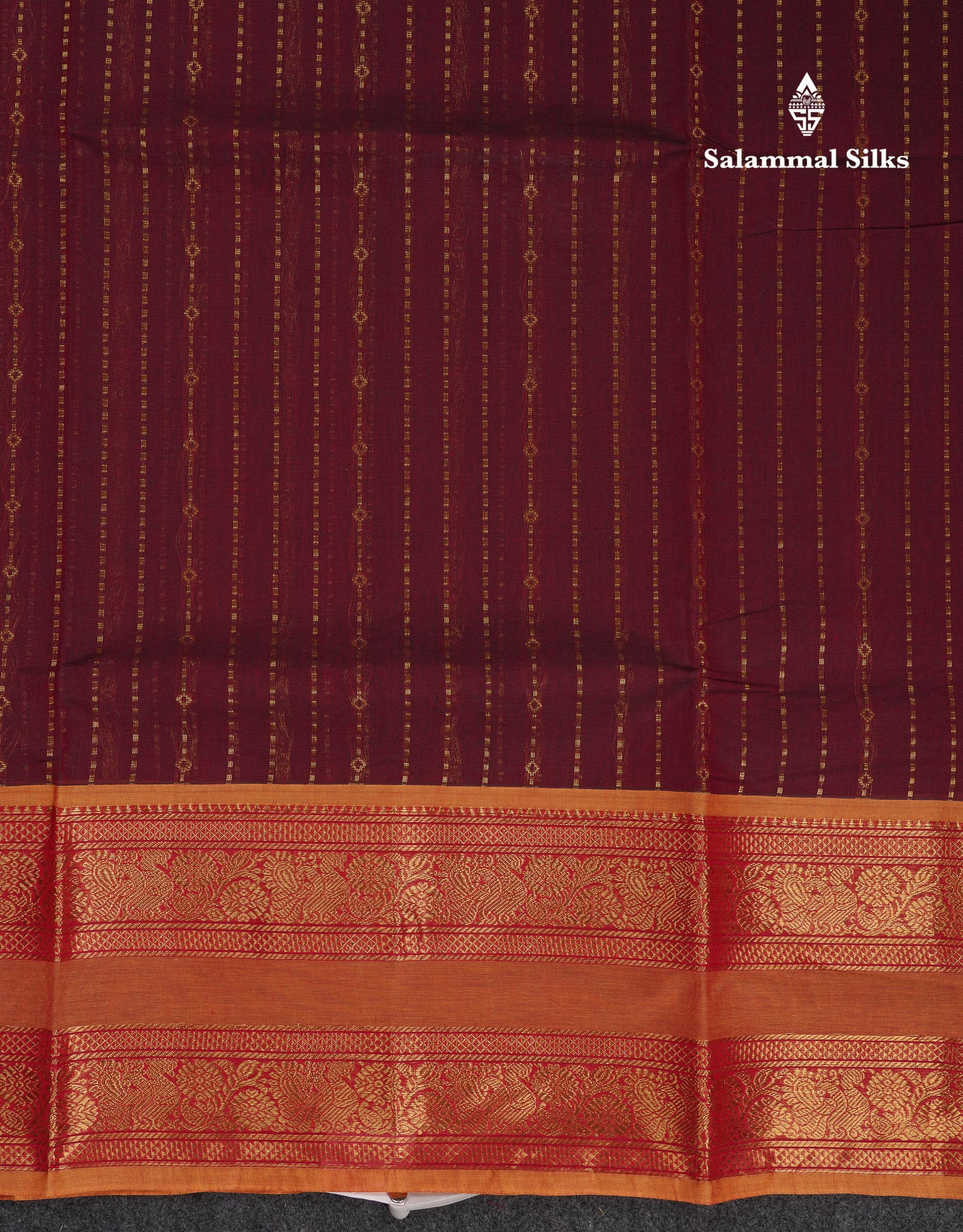 Beautiful Dark Brown Pure Cotton Saree With Contrast Olive Mustard Yellow Traditional Gap Border