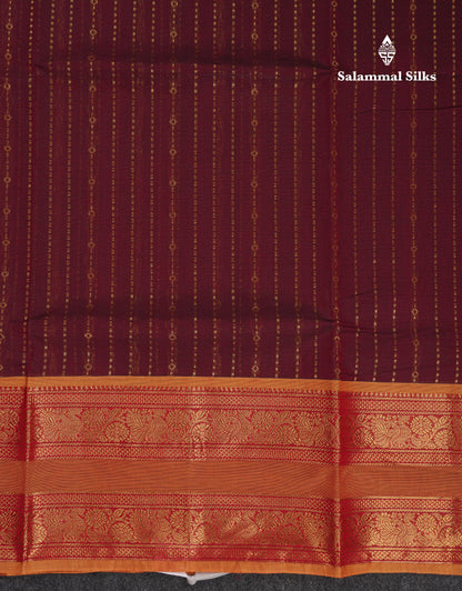 Beautiful Dark Brown Pure Cotton Saree With Contrast Olive Mustard Yellow Traditional Gap Border