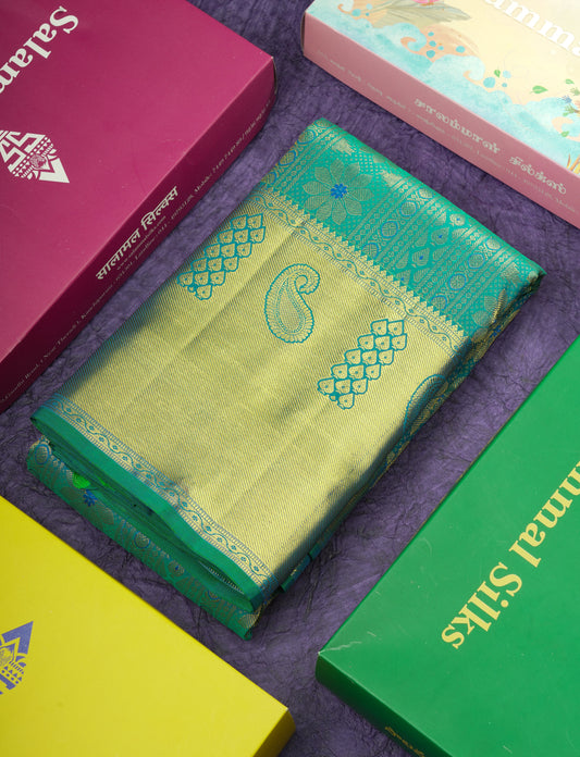 Kanjivaram Beautiful Ramar Blue Pure Silk Saree With Gold Zari Border