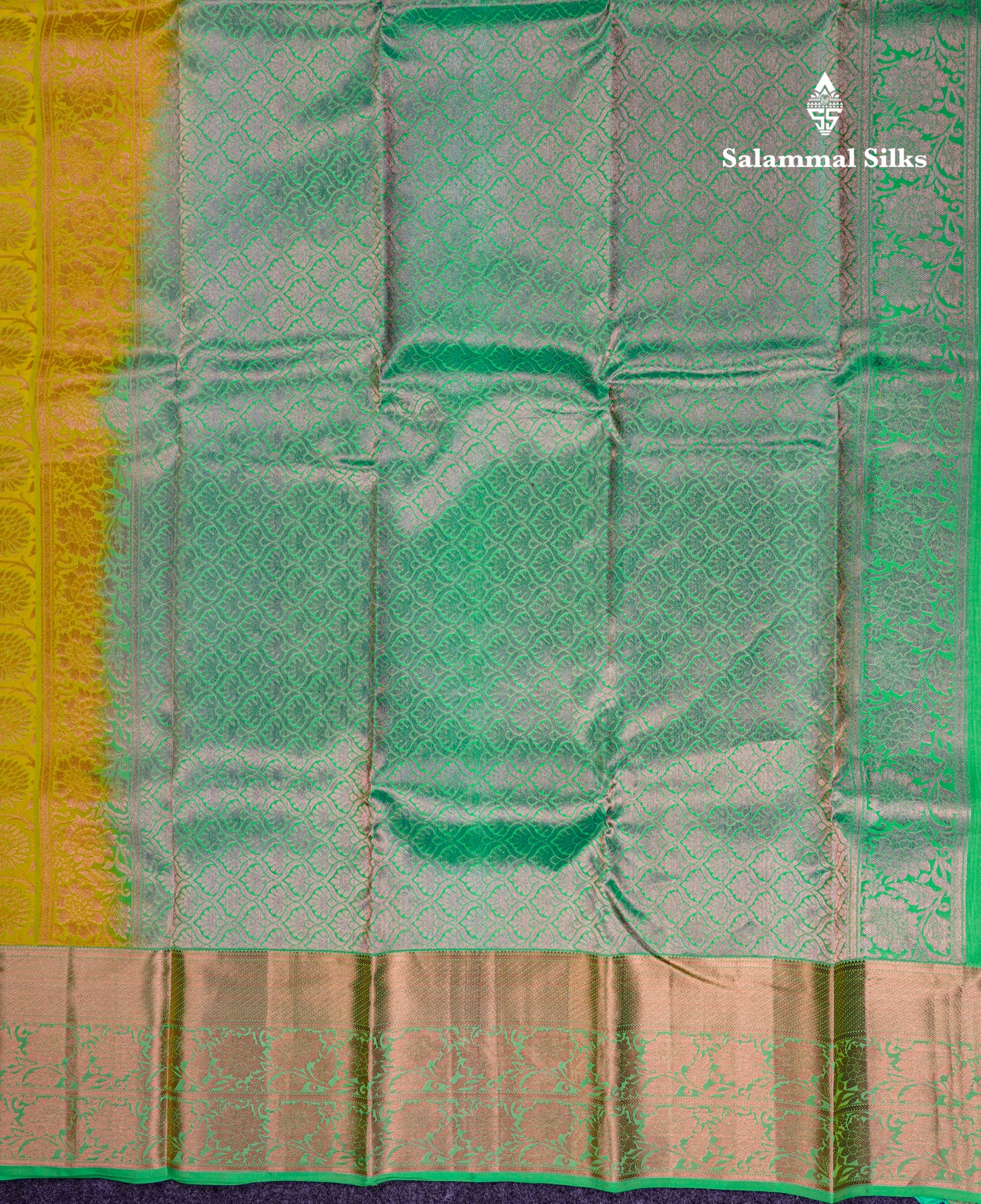 Beautiful Lemon Yellow Bridal Pure Kanjivaram Silk Saree With Contrast Elaichi Green Traditional Evening Morning Border