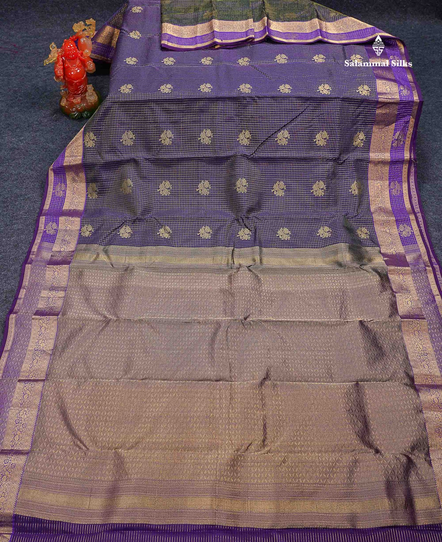 Beautiful Onion Pink Small Checks With Zari Butta PureMix Silk Saree With Contrast Bottle Green Traditional Border