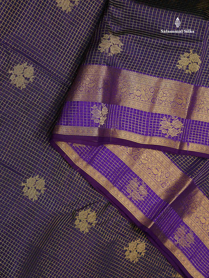 Beautiful Onion Pink Small Checks With Zari Butta PureMix Silk Saree With Contrast Bottle Green Traditional Border