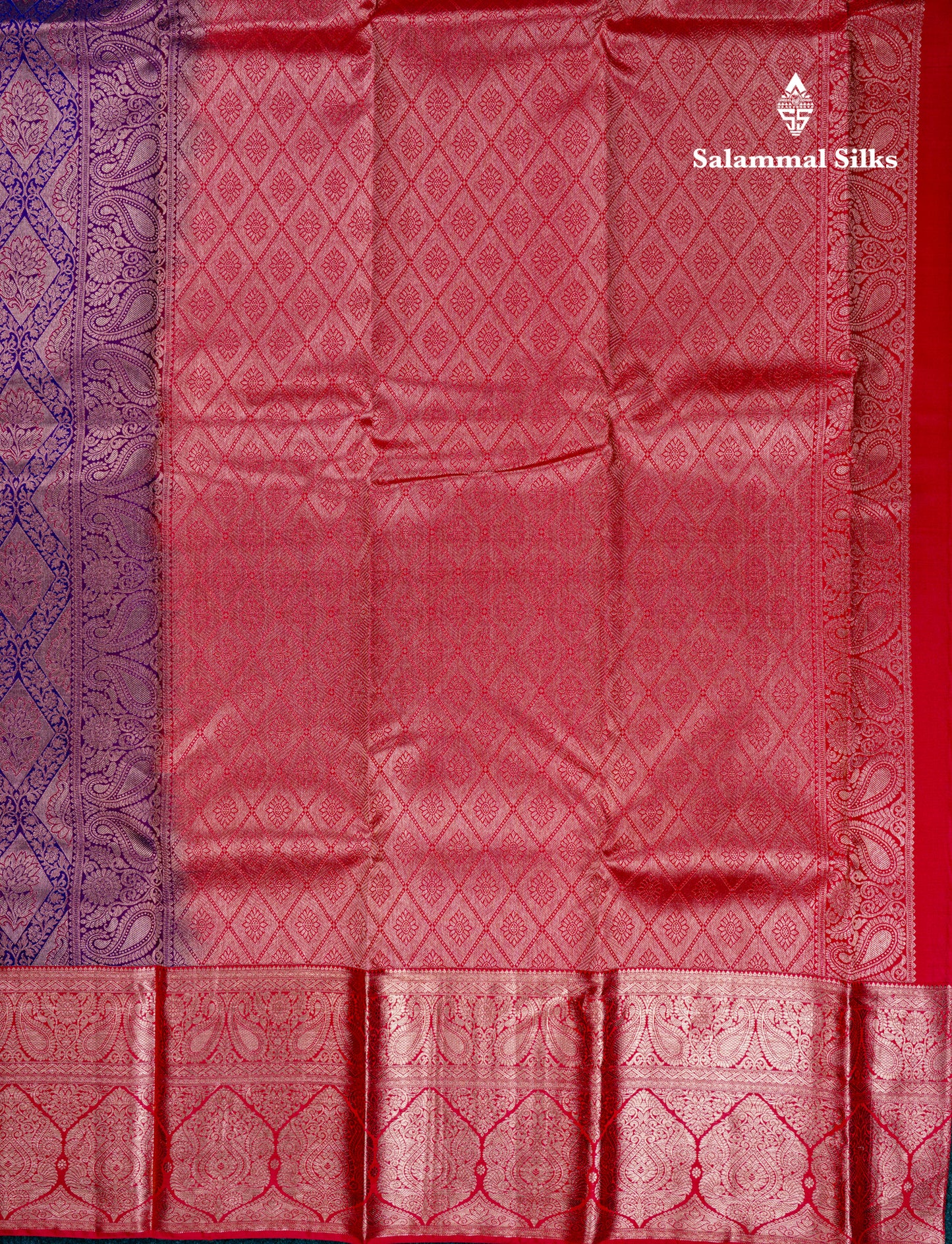 Beautiful Violet Bridal Pure Kanjivaram Silk Saree With Contrast Chilly Red Traditional Evening Morning Border
