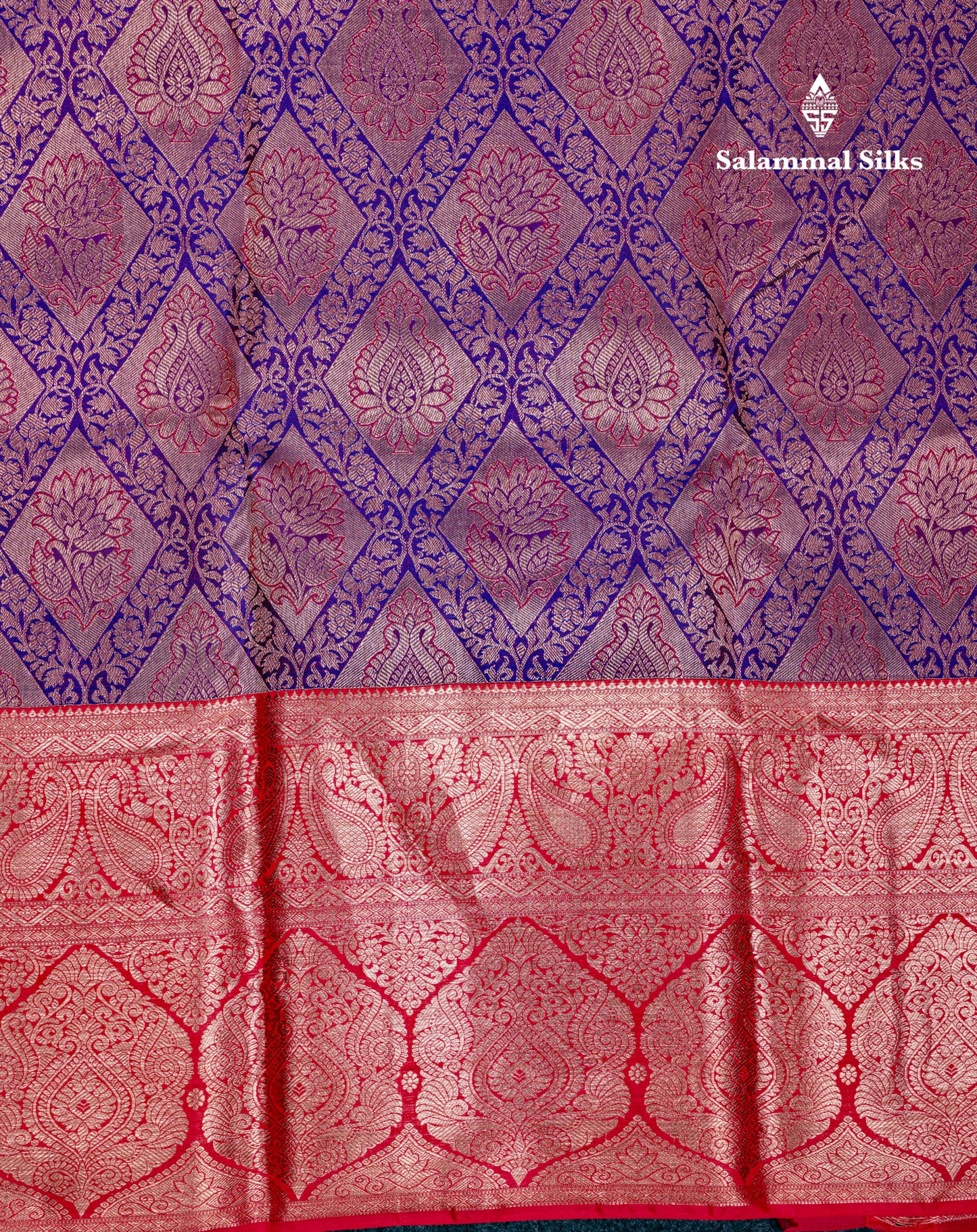 Beautiful Violet Bridal Pure Kanjivaram Silk Saree With Contrast Chilly Red Traditional Evening Morning Border