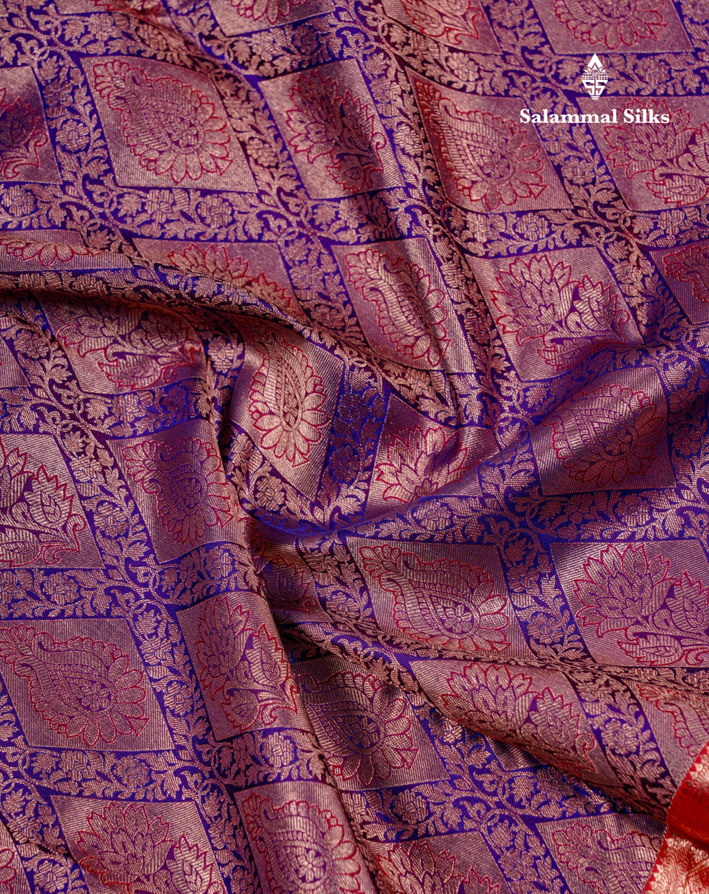 Beautiful Violet Bridal Pure Kanjivaram Silk Saree With Contrast Chilly Red Traditional Evening Morning Border