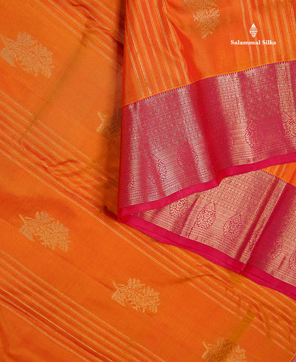 Beautiful Mango Yellow Zari Lines With Butta PureMix Silk Saree With Contrast Pink Traditional Border