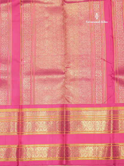 Kanjivaram Beautiful Sapphire Blue Pure Silk Saree With Contrast Pink Korvai Long Border