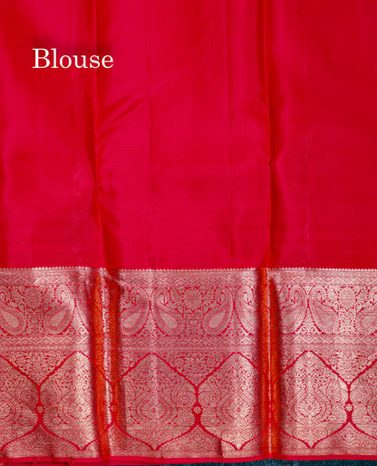 Beautiful Violet Bridal Pure Kanjivaram Silk Saree With Contrast Chilly Red Traditional Evening Morning Border