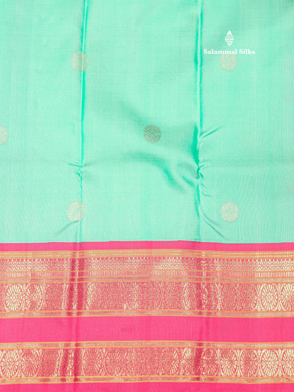 Kanjivaram Beautiful Sapphire Blue Pure Silk Saree With Contrast Pink Korvai Long Border