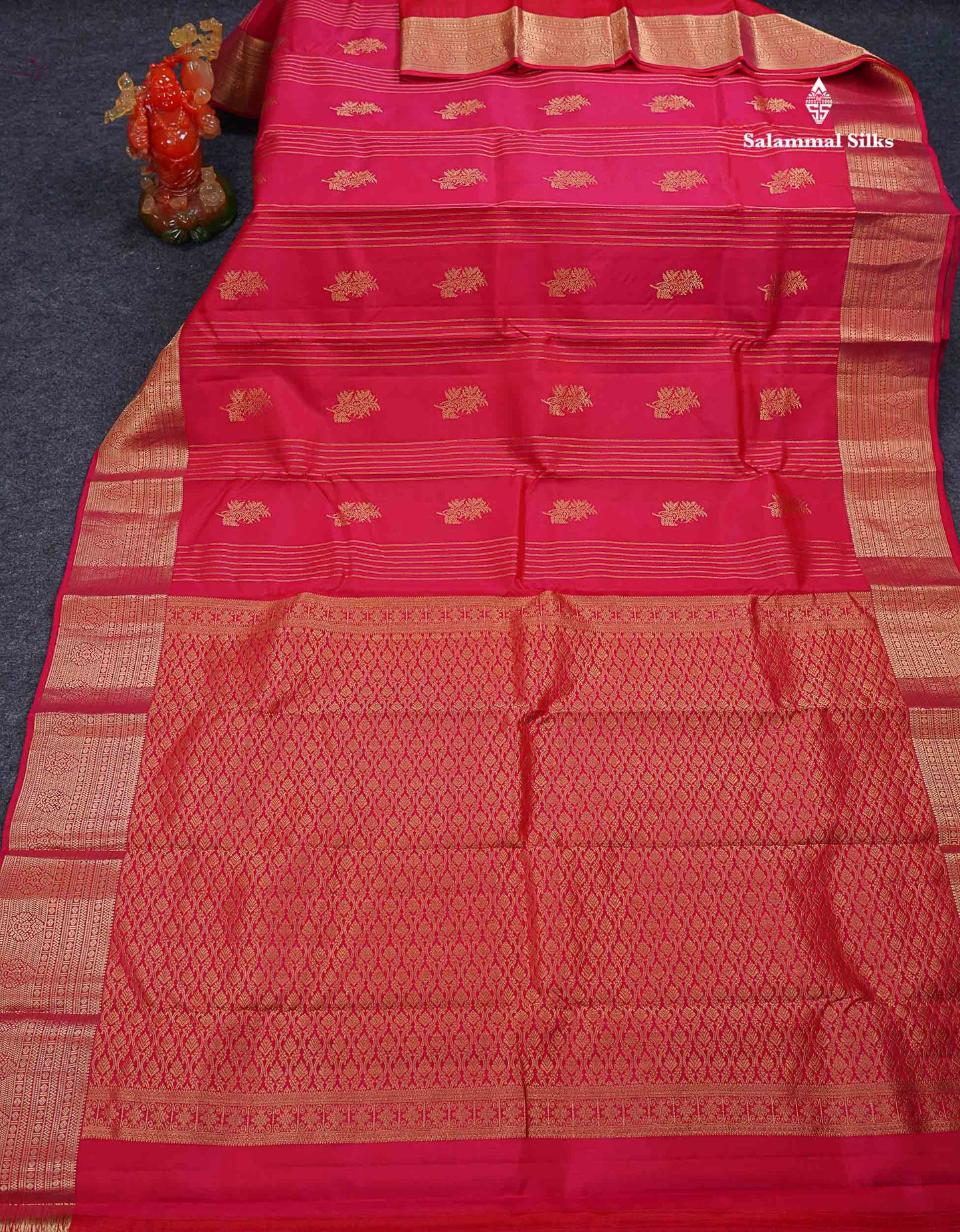 Beautiful Mango Yellow Zari Lines With Butta PureMix Silk Saree With Contrast Pink Traditional Border