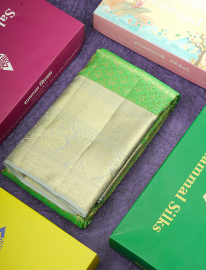 Light Green Bridal Pure Kanjivaram Silk Saree With Contrast Grey Border