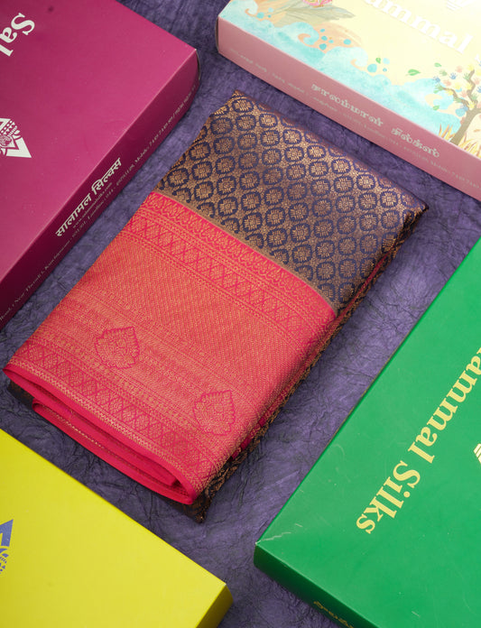 Purple Color Kanjivaram Pure Silk Saree with Pink Blouse