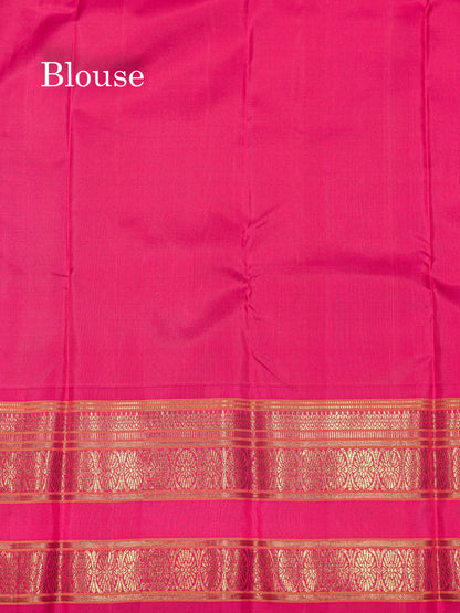 Kanjivaram Beautiful Sapphire Blue Pure Silk Saree With Contrast Pink Korvai Long Border