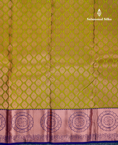 Beautiful Green Bridal Pure Kanjivaram Silk Saree With Contrast Navy Blue Traditional Border