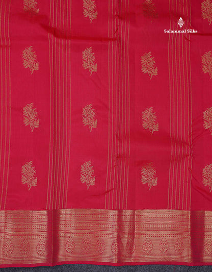 Beautiful Mango Yellow Zari Lines With Butta PureMix Silk Saree With Contrast Pink Traditional Border