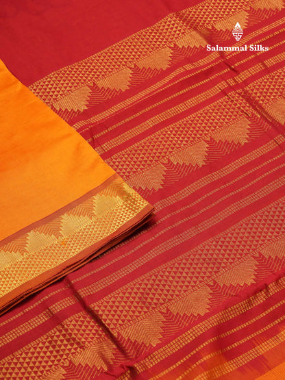 Beautiful Dual Tone Pinkish Peach Plain 10 Yards Semi Silk Cotton Saree With Traditional Border