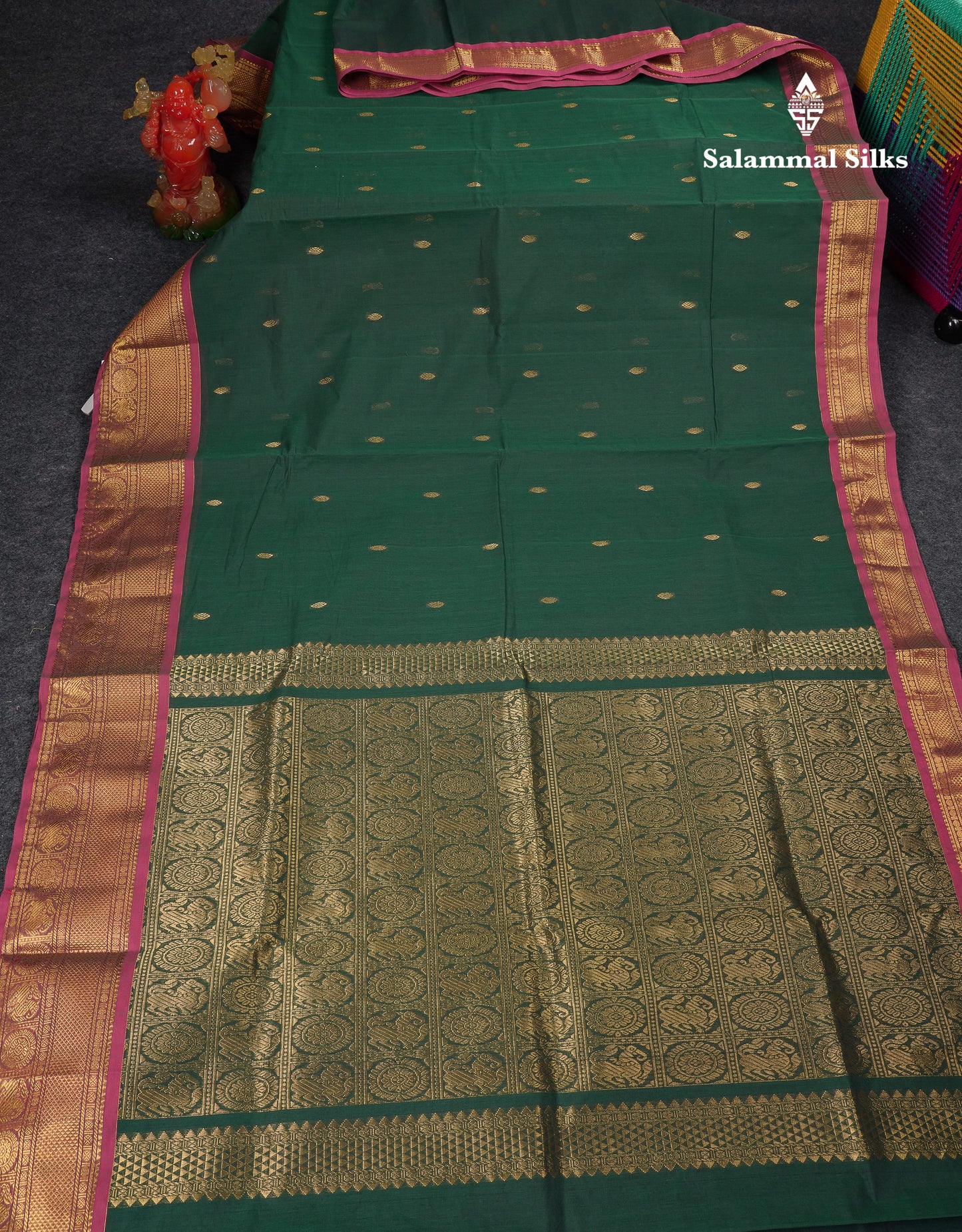 Beautiful Dark Brown Pure Cotton Saree With Contrast Magenta Traditional Border