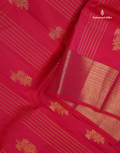 Beautiful Mango Yellow Zari Lines With Butta PureMix Silk Saree With Contrast Pink Traditional Border