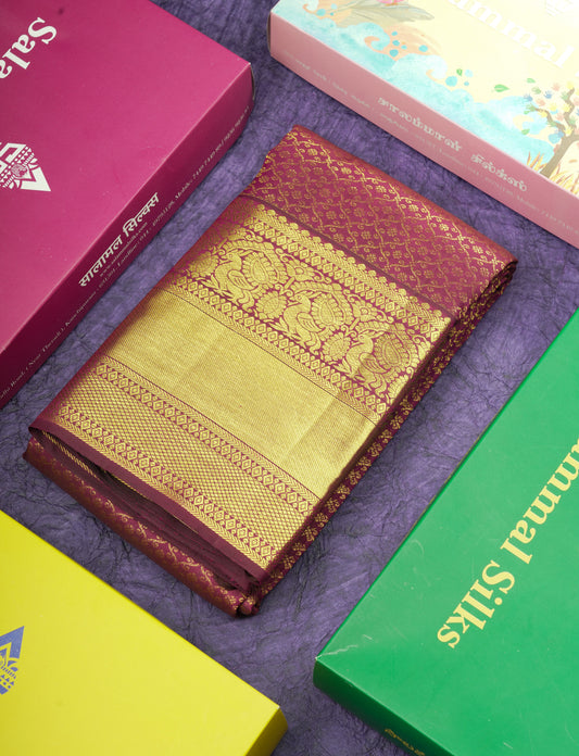Kanjivaram Magenta Bridal Pure Silk Saree With Blouse