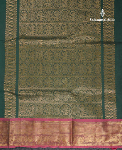 Beautiful Dark Brown Pure Cotton Saree With Contrast Magenta Traditional Border