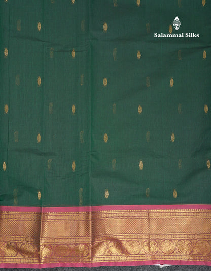Beautiful Dark Brown Pure Cotton Saree With Contrast Magenta Traditional Border
