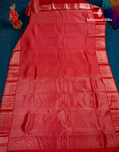 Beautiful Red Bridal Pure Mix Kanjivaram Silk Saree With Traditional Border