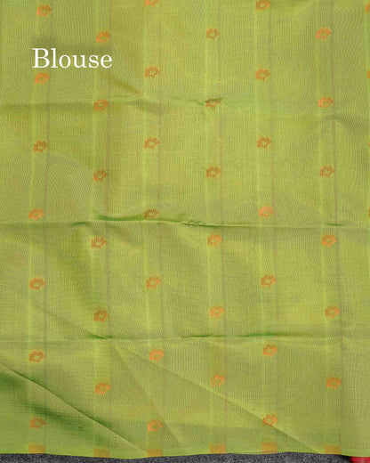 Semi Soft Silk Saree - Maroon Colour Body With Contrast Peach Blouse