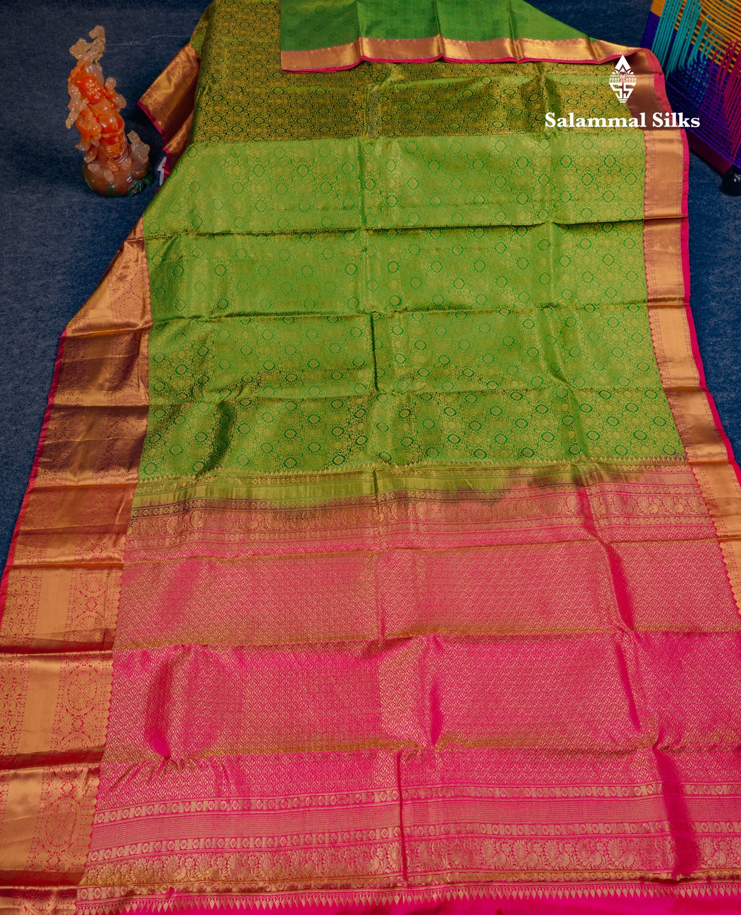 Beautiful Green Bridal Puremix Silk Saree With Contrast Pink Traditional Evening Morning Border