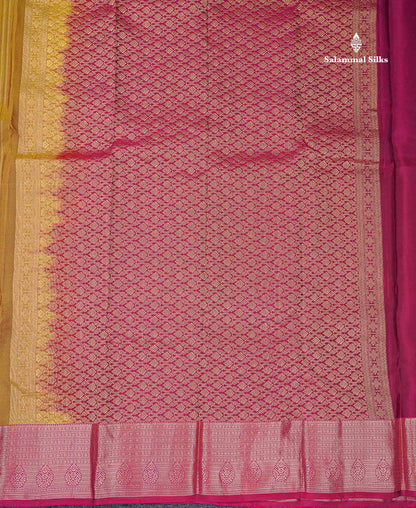 Beautiful Mango Yellow Zari Lines With Butta PureMix Silk Saree With Contrast Pink Traditional Border