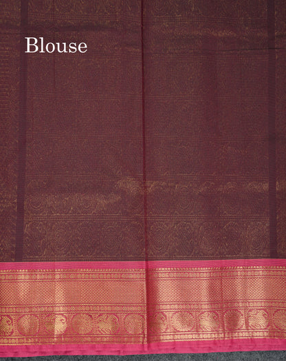 Beautiful Dark Brown Pure Cotton Saree With Contrast Magenta Traditional Border