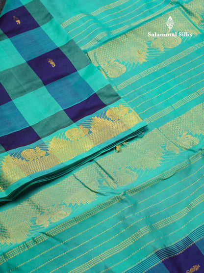Beautiful Paalum Pazham Checks 10 Yards Semi Silk Cotton Saree With Traditional Border