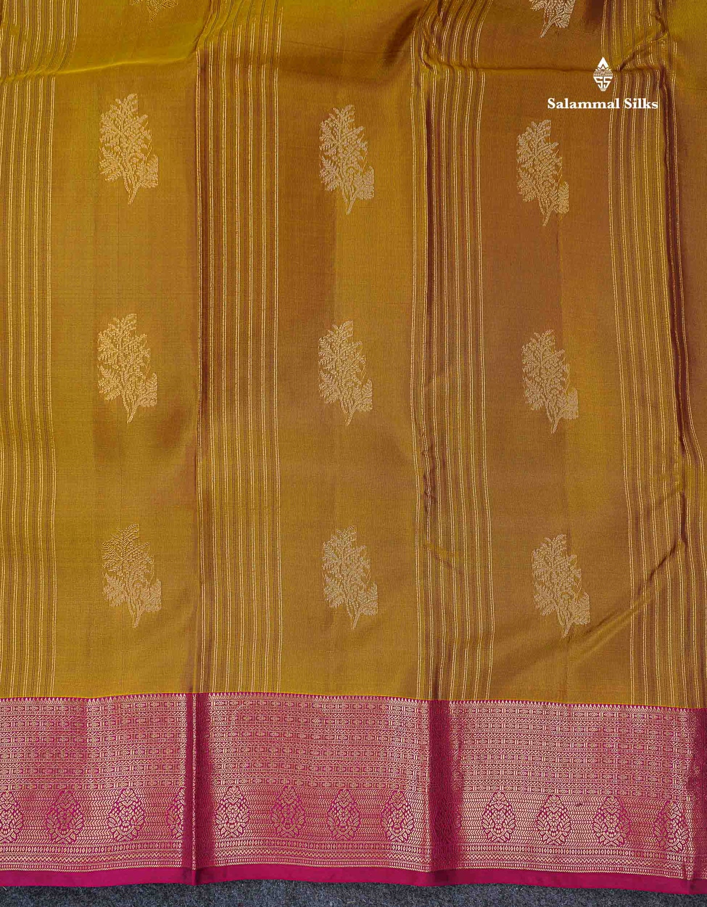 Beautiful Mango Yellow Zari Lines With Butta PureMix Silk Saree With Contrast Pink Traditional Border