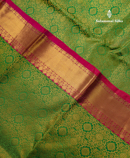 Beautiful Green Bridal Puremix Silk Saree With Contrast Pink Traditional Evening Morning Border