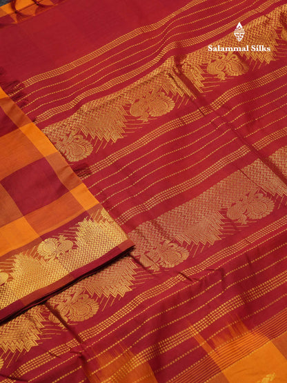Beautiful Paalum Pazham Checks 10 Yards Semi Silk Cotton Saree With Traditional Border
