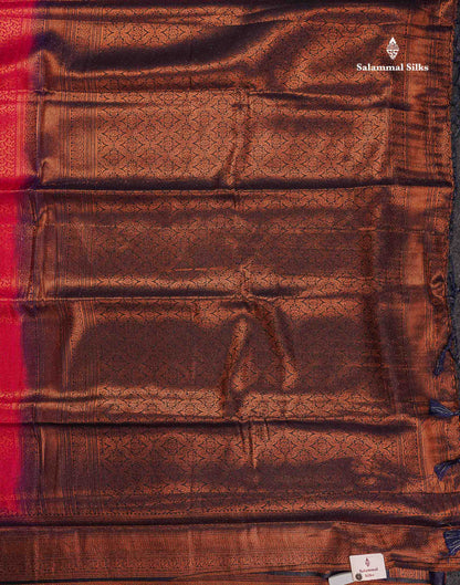 Semi Soft Silk Saree - Rani Pink Colour Body With Contrast Navy Blue Fancy Border